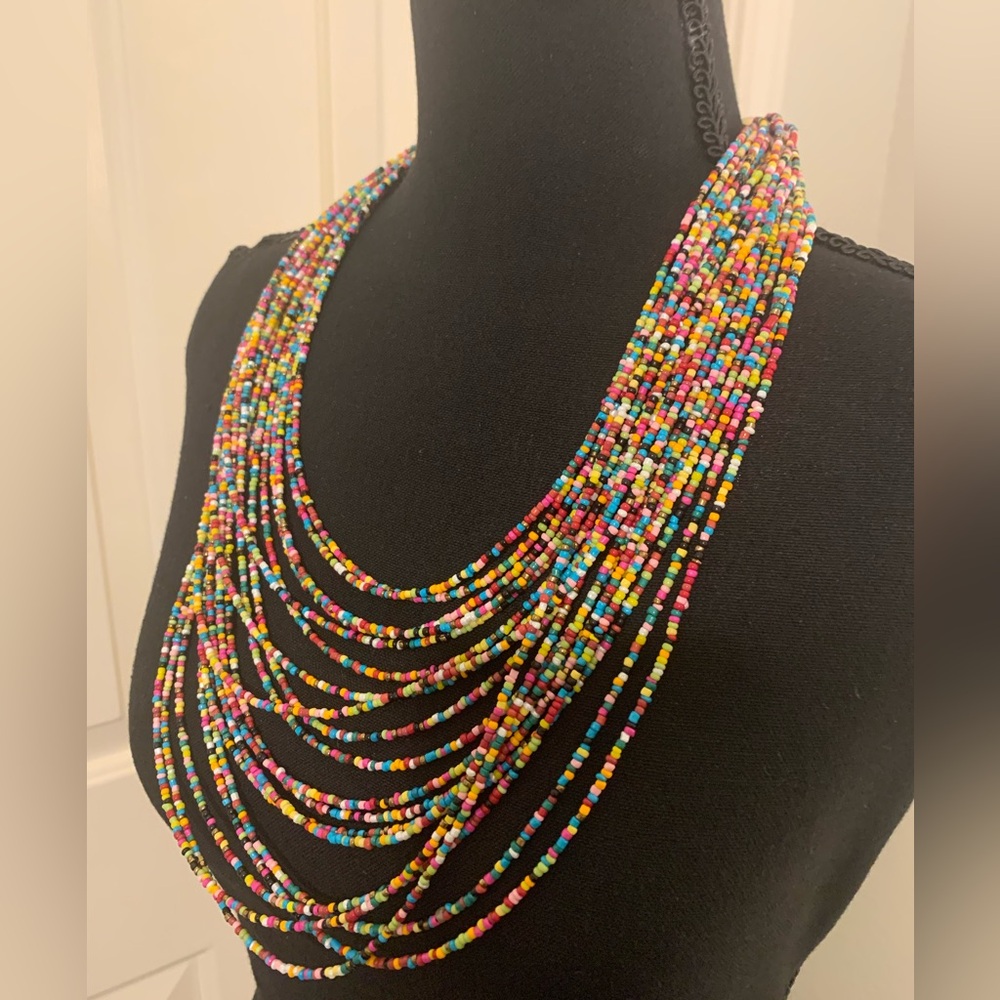 Multi-strand/Multi-colored Beaded Necklace